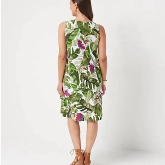 Women Tropical Dress MP Medium Petite Sleeveless Layered Green Flowers Dress - Picture 3 of 16